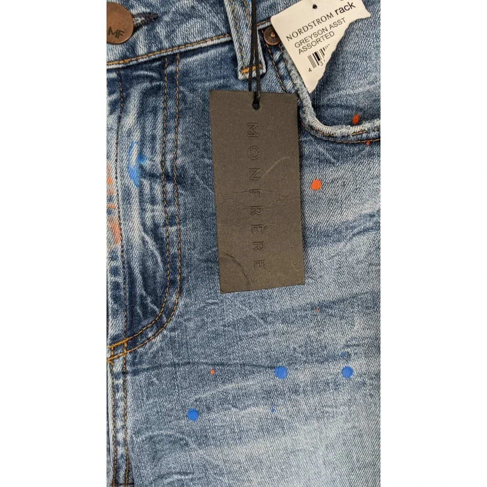 Monfrère Greyson Skinny Jeans • Size 32 • Blue Paint‎ Splatter • NWT